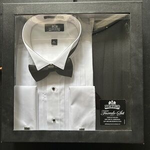Stafford Formal Wear White ShirtBlack Bow Tie Men’s Tuxedo Set Size 18 34-35 NOB
